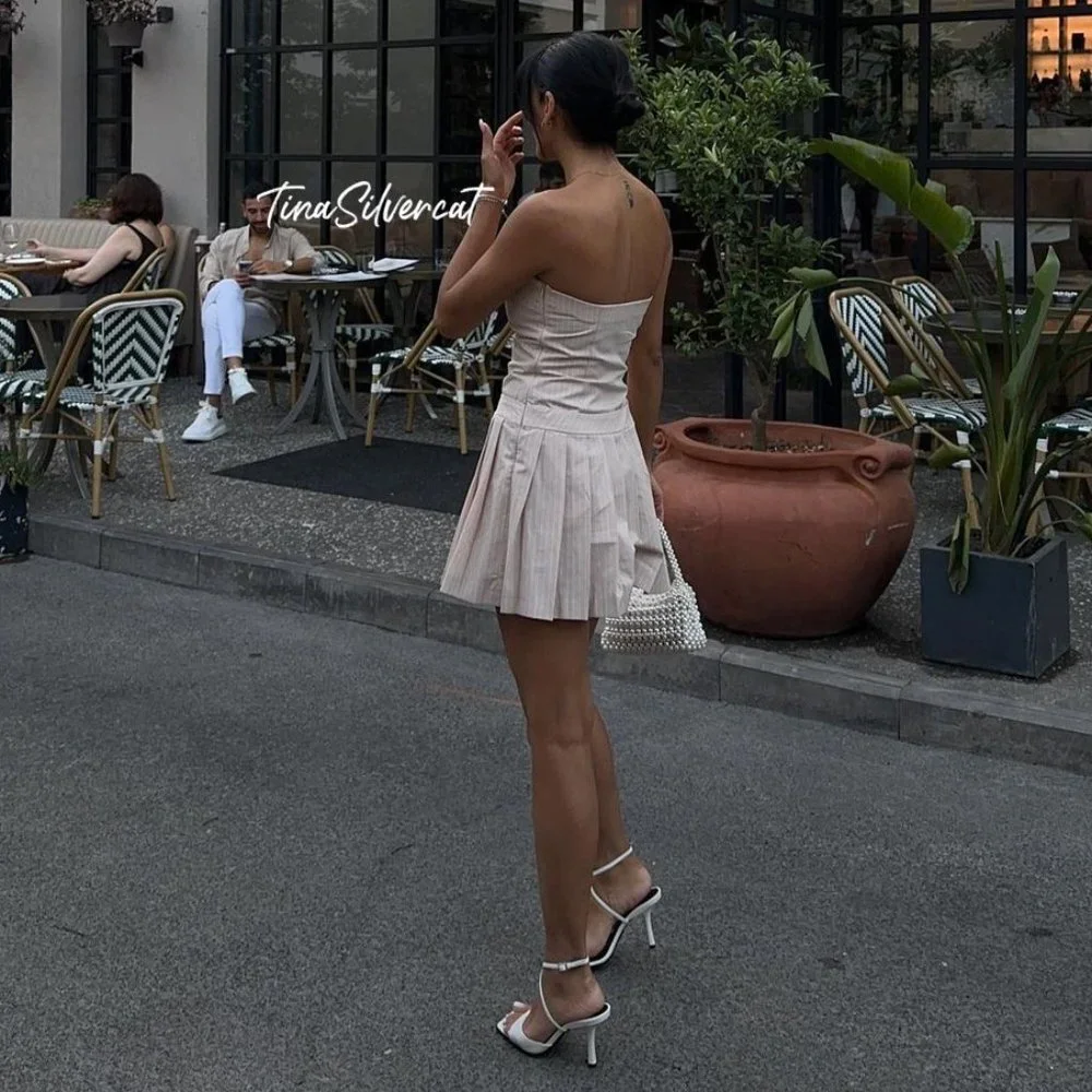 Zara Strapless Mini Pleated Dress Pale Pink NWT_8